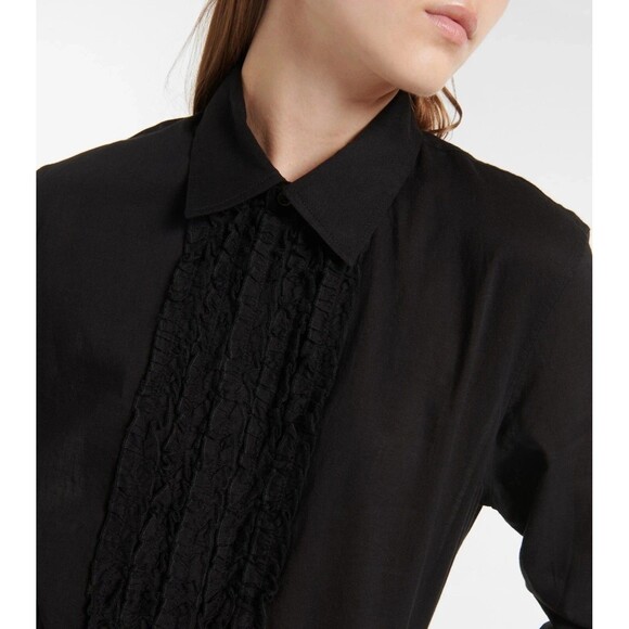 Nili Lotan Nathael Shirt Tunic Top Buttondown Ruffle Cotton Black XS NEW 283748 - Picture 2 of 8